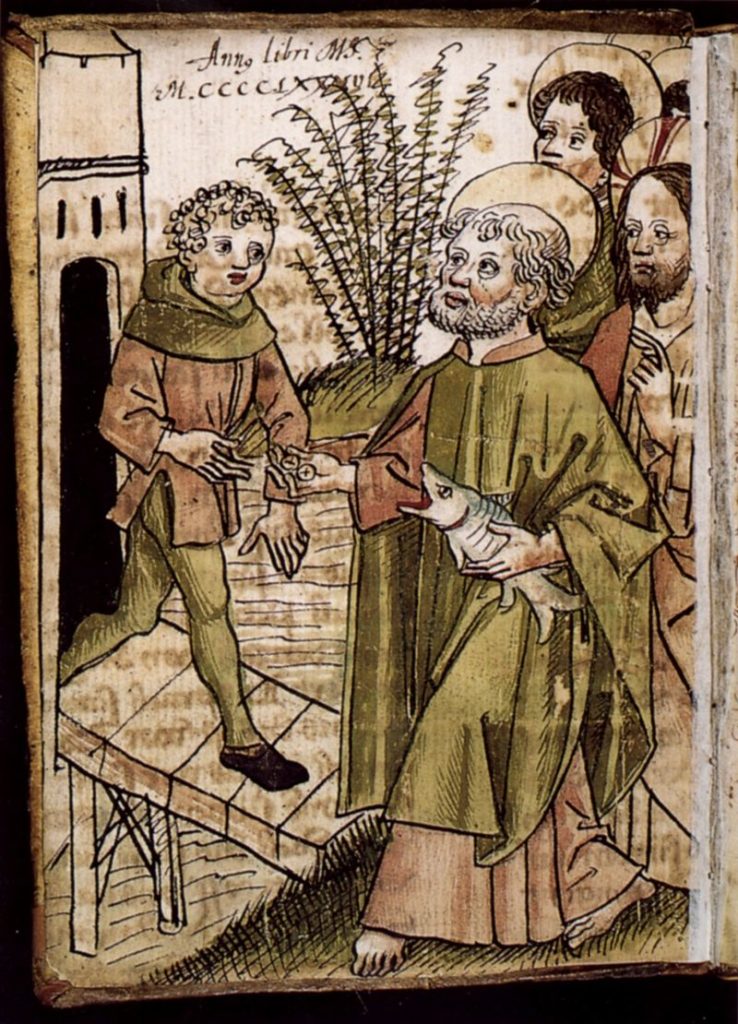 L'apôtre Pierre payant l'impôt avec la pièce sortie de la bouche du poisson, Augustin Tünger 1486